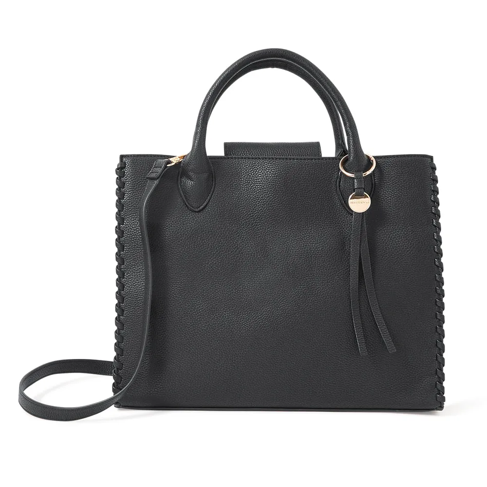 Accessorize London Black Whipstitch Handheld Bag