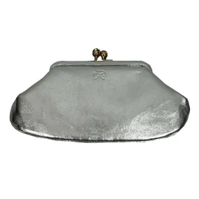 Anya Hindmarch Silver Leather Classic Snap Frame Clutch Bag