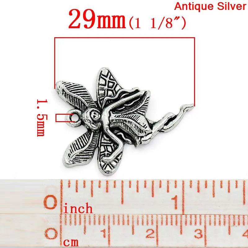 AVBeads Celtic Garden Fairy Silver 29mm x 23mm Metal Charms 4pcs