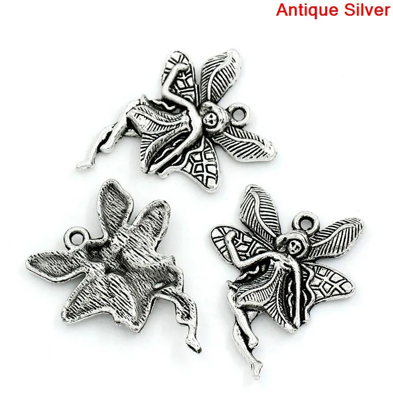 AVBeads Celtic Garden Fairy Silver 29mm x 23mm Metal Charms 4pcs