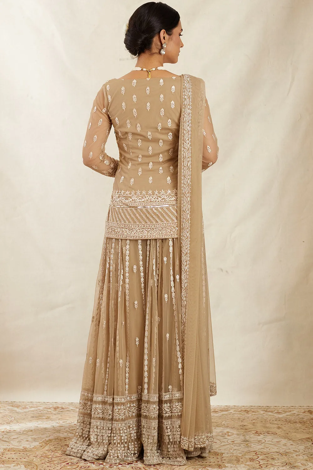 Beige and Cream Short Kurta Sharara