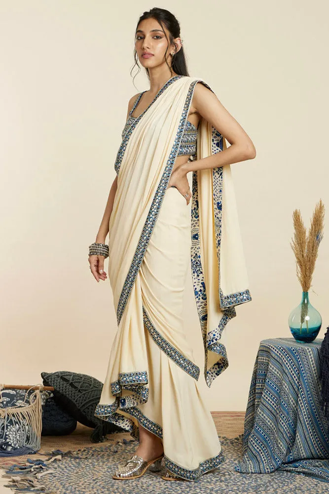 Beige Cascade Saree Set