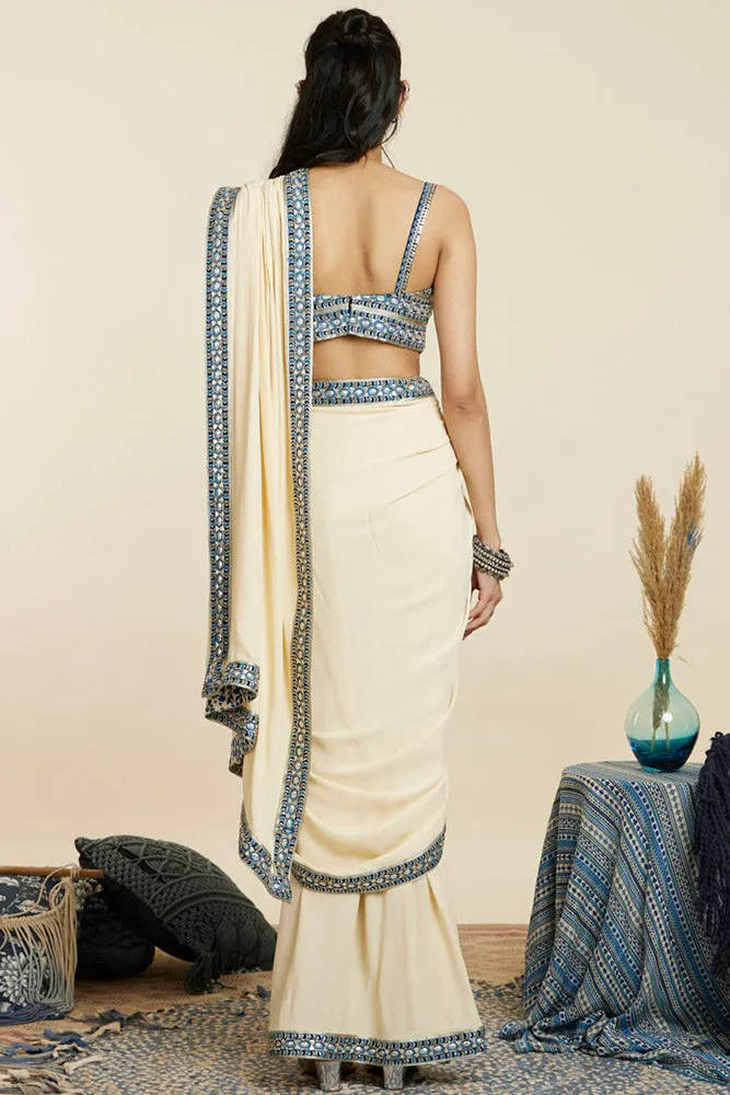 Beige Cascade Saree Set