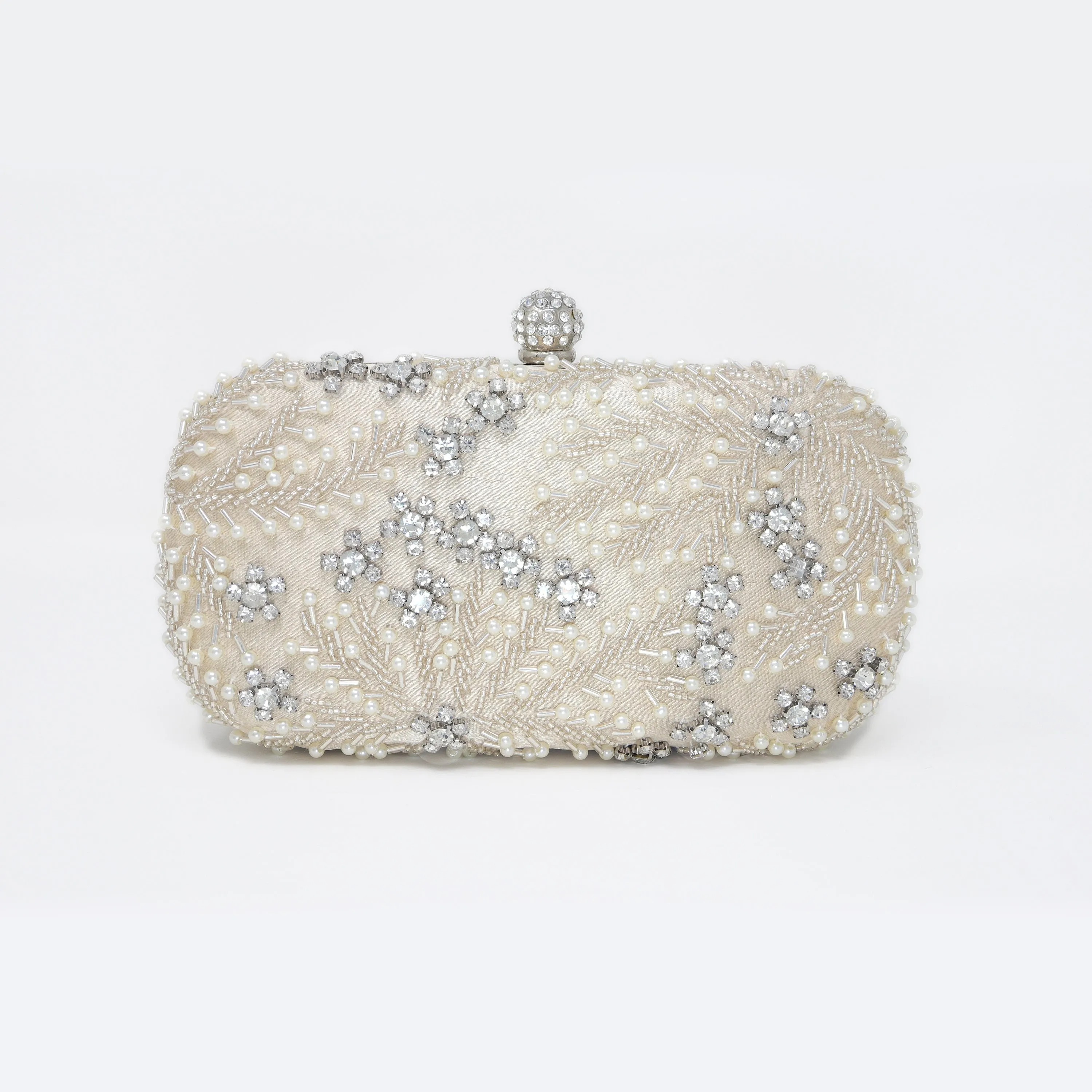 Beige Crystal Leaves and Pearl Beads Embroidered Wedding Clutch, Evening Clutch, Wedding Clutch, Bridal Bag, Beige Cross Body Bag