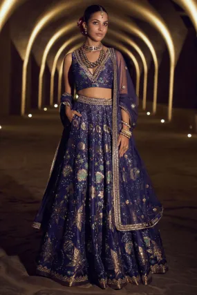 Bhramana Lehenga Set - Blue