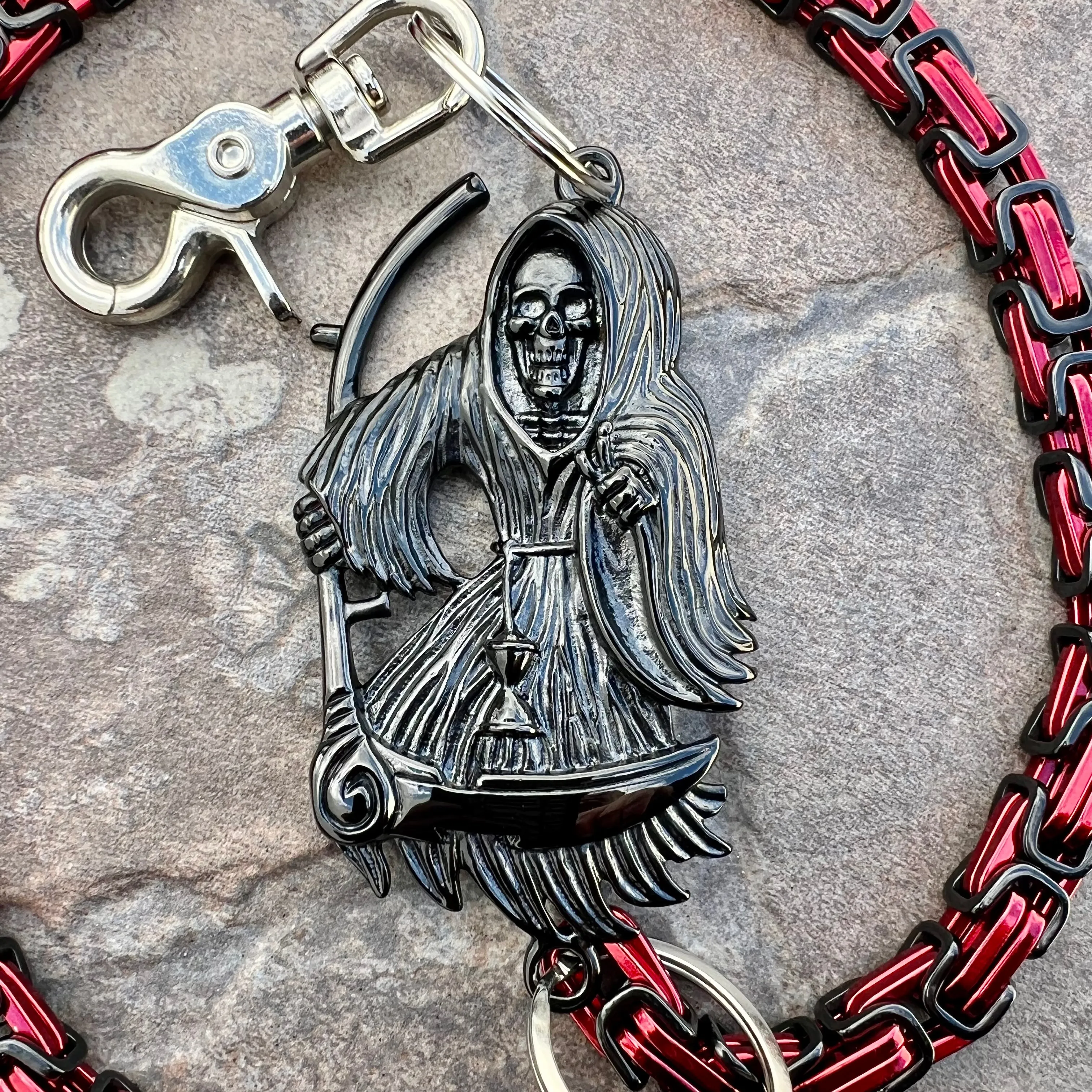 Black Grim Reaper Wallet Chain - Black & Red Daytona Deluxe - WC15D