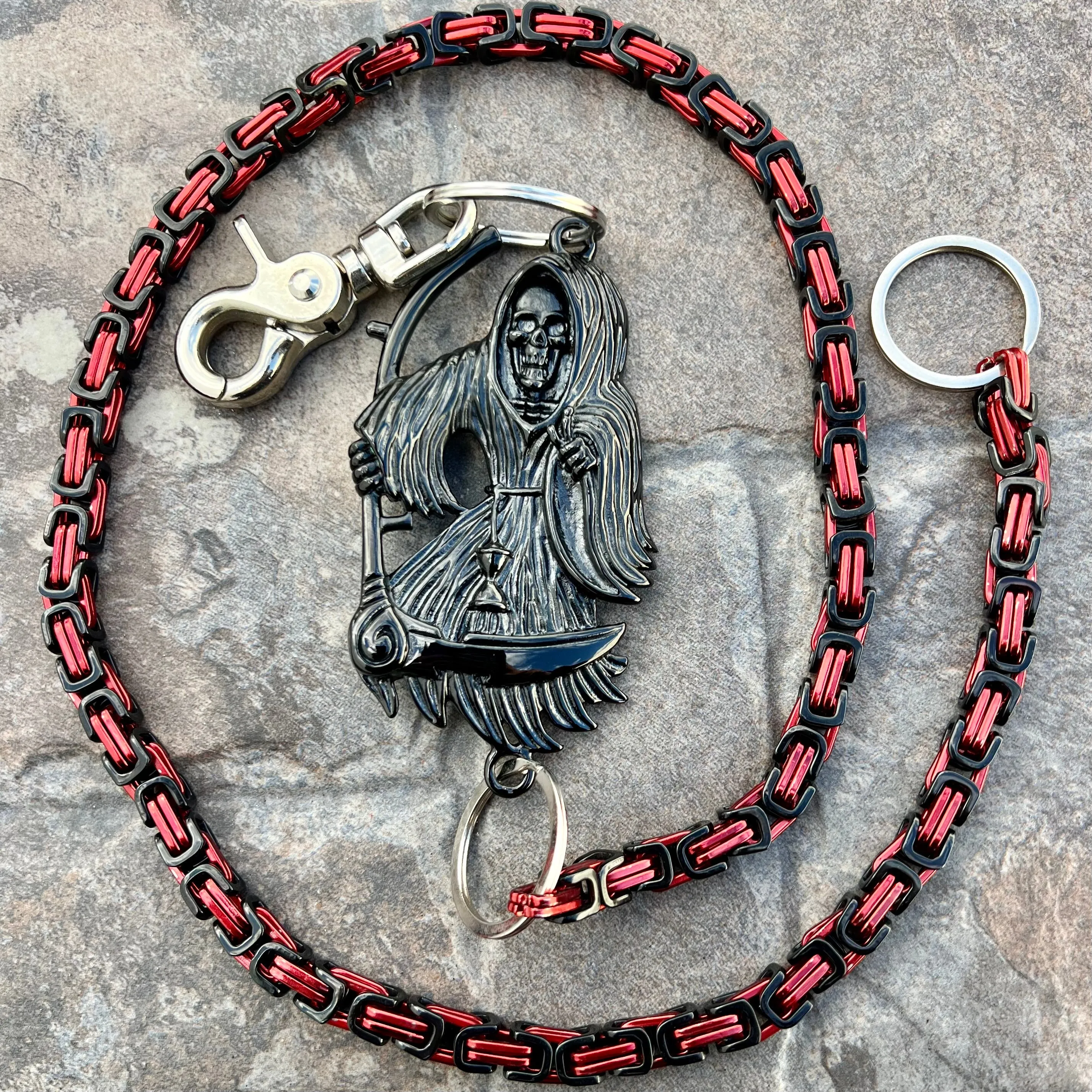 Black Grim Reaper Wallet Chain - Black & Red Daytona Deluxe - WC15D