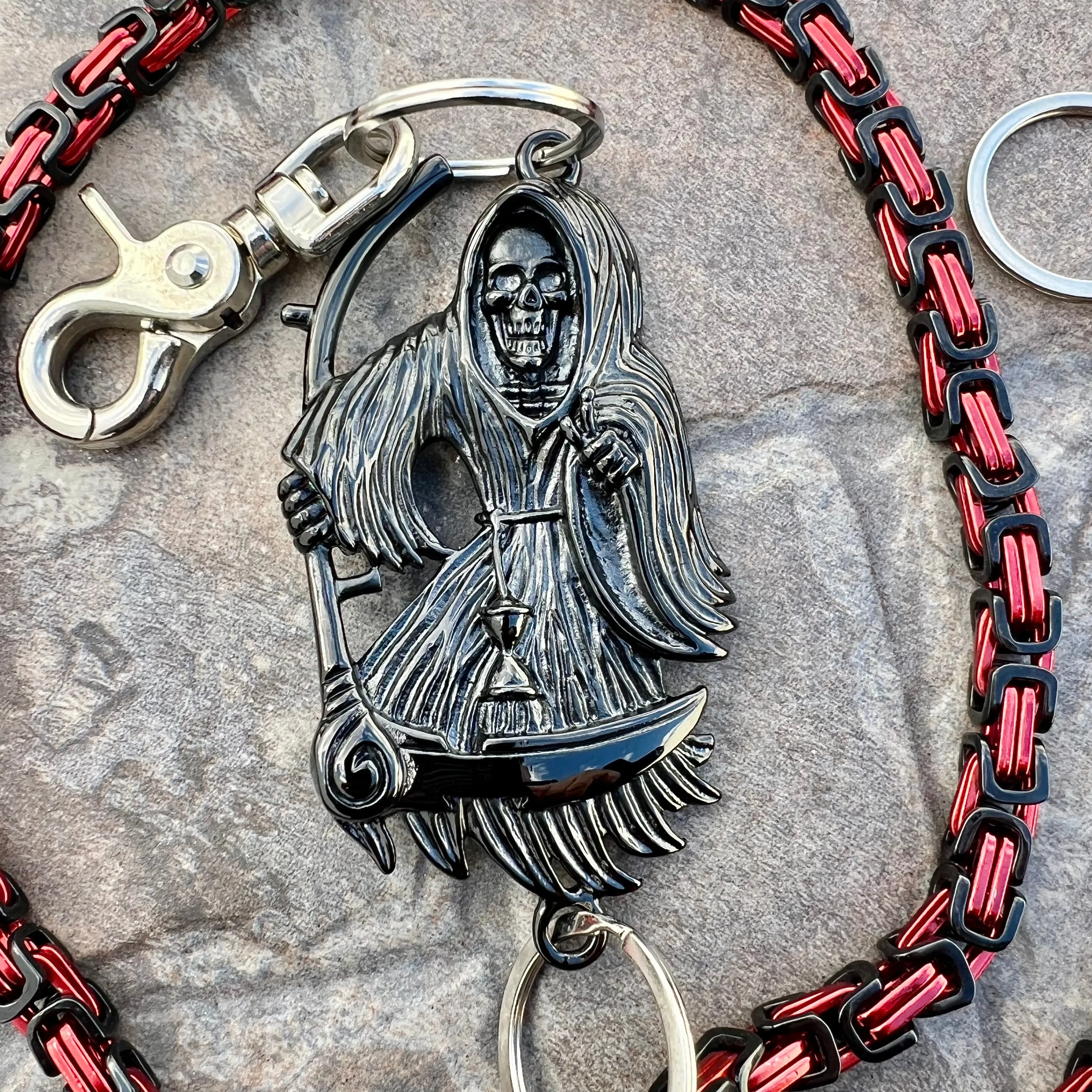 Black Grim Reaper Wallet Chain - Black & Red Daytona Deluxe - WC15D