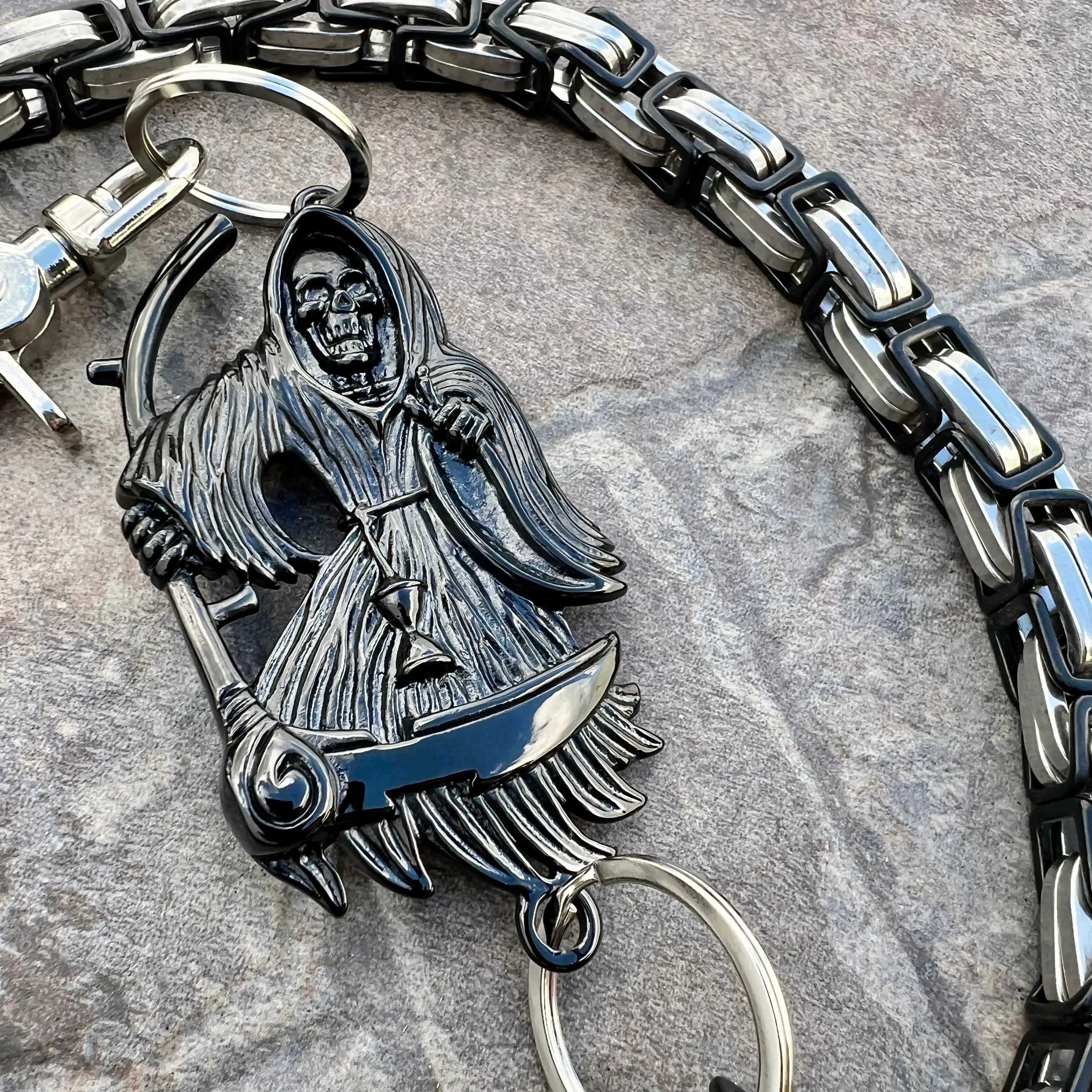 Black Grim Reaper Wallet Chain - Black & Silver Daytona Road King - WC16RK