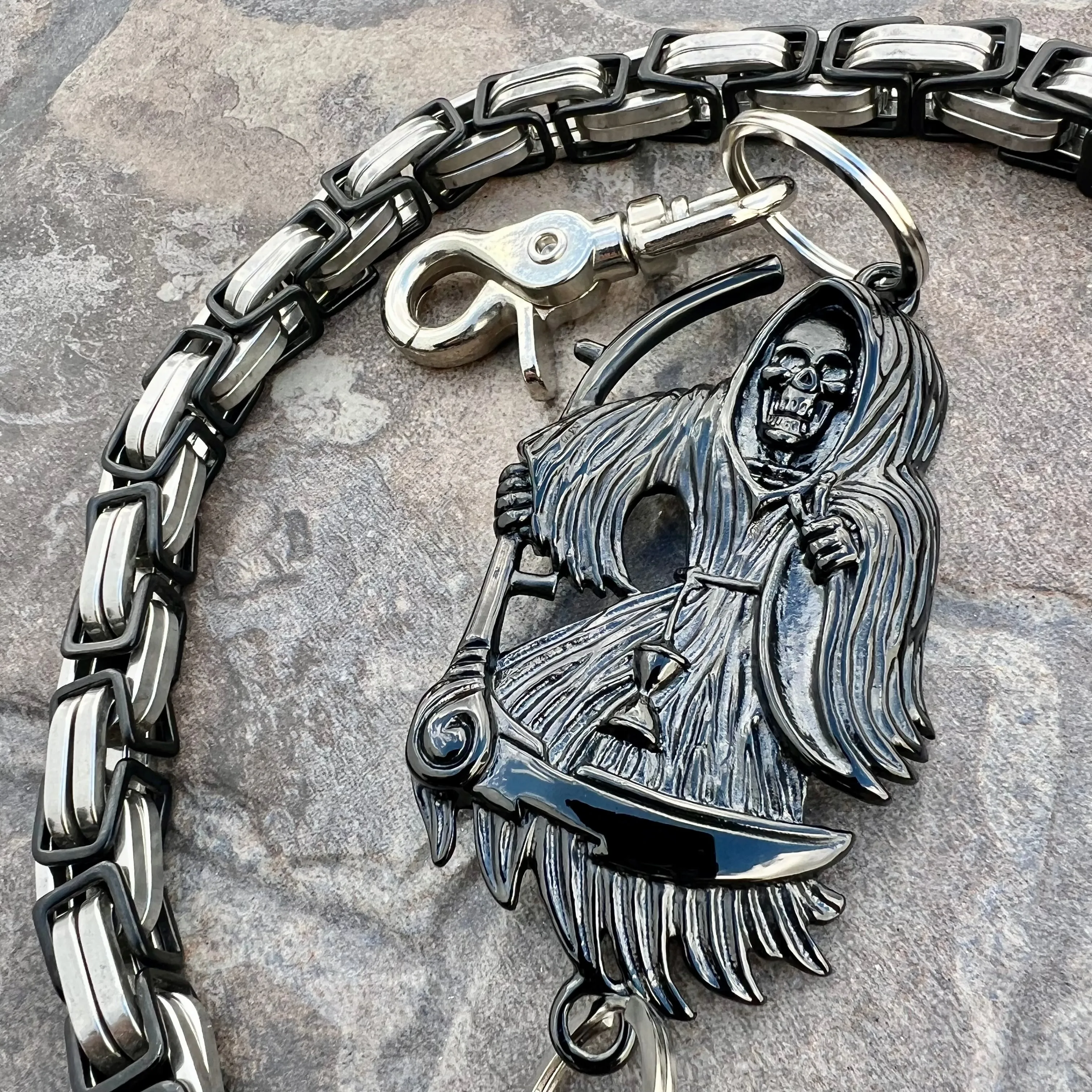 Black Grim Reaper Wallet Chain - Black & Silver Daytona Road King - WC16RK