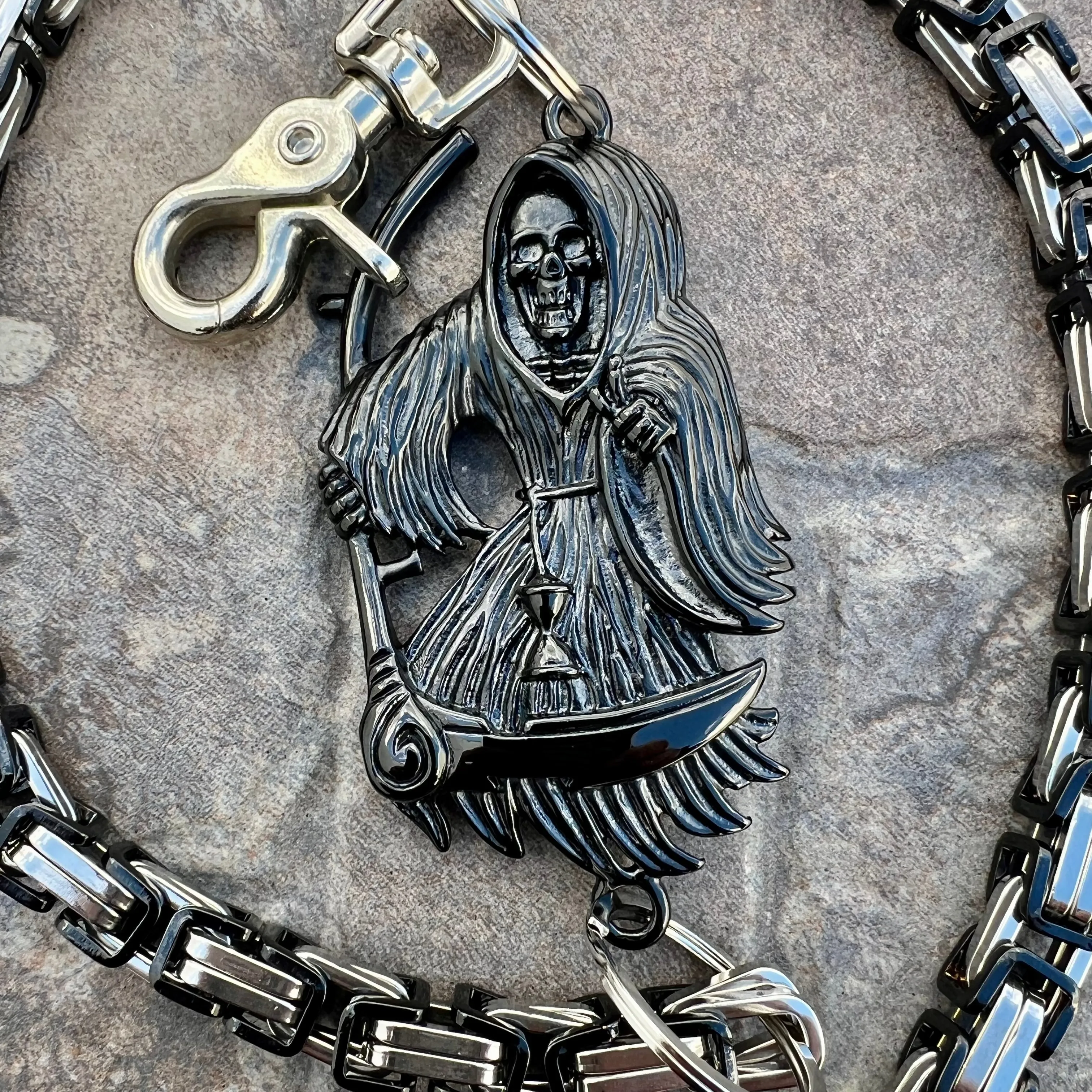 Black Grim Reaper Wallet Chain - Black & Silver Daytona Road King - WC16RK