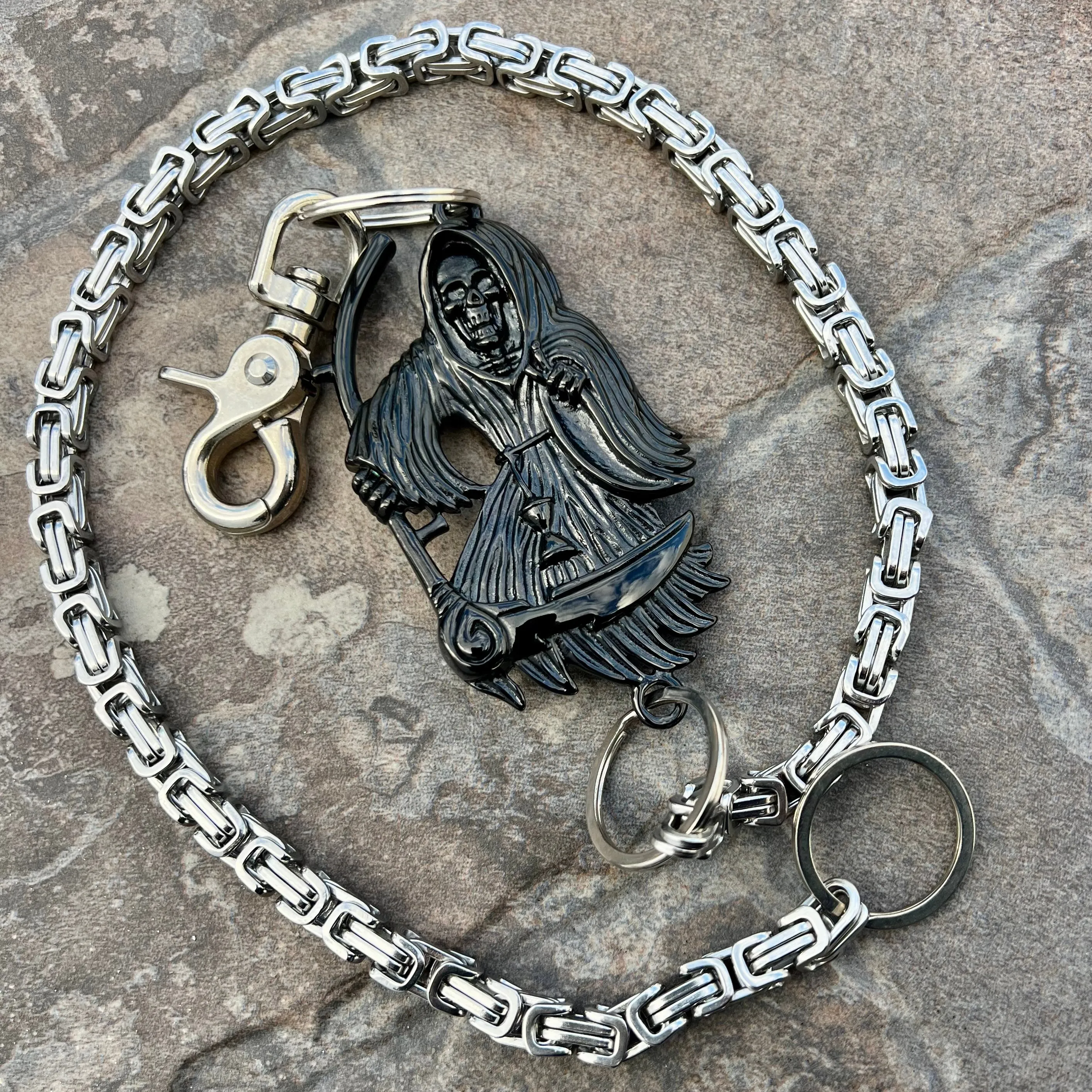 Black Grim Reaper Wallet Chain - Silver Daytona Deluxe - WC18D