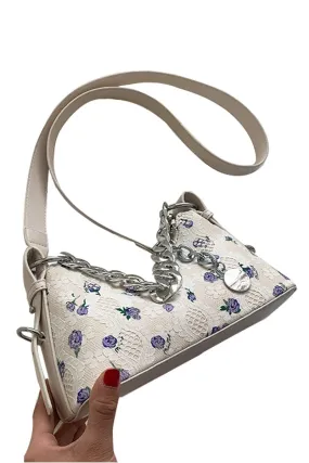 CUBAN BIG CHAIN STRAP FLORAL PRINTING PURSE BAG