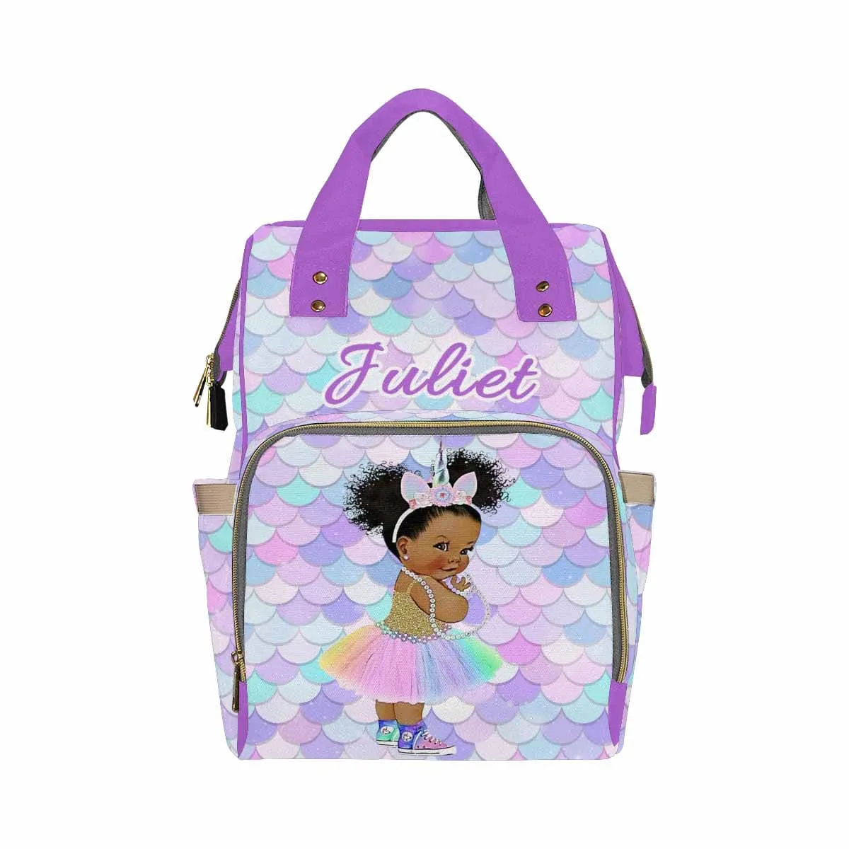 Custom Name Purple Diaper Bag Backpack Kid's School Bag