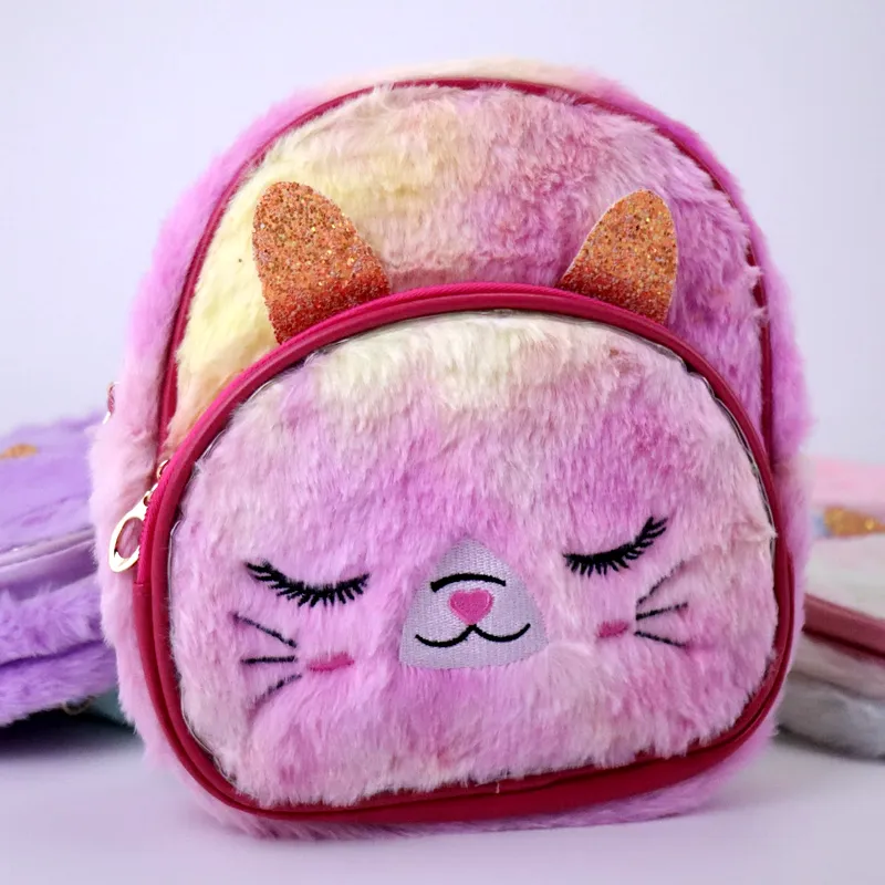 Cute LED Fluffy Kitty Cat Plush Backpack for Kindergarten