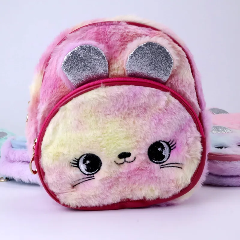 Cute LED Fluffy Kitty Cat Plush Backpack for Kindergarten