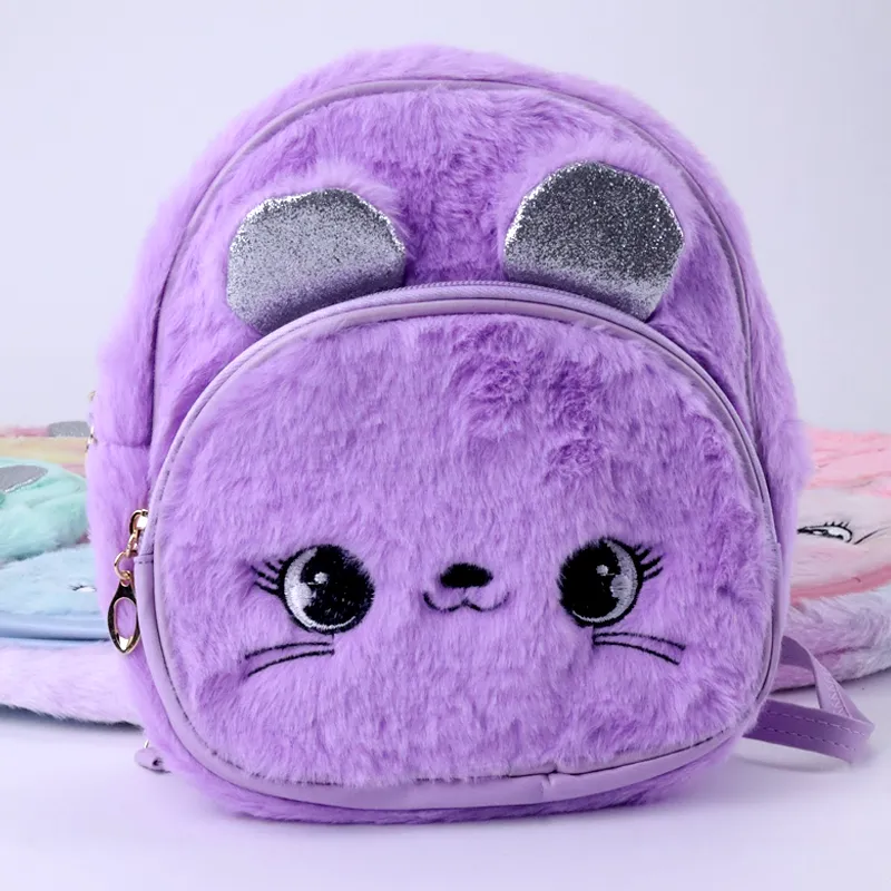 Cute LED Fluffy Kitty Cat Plush Backpack for Kindergarten