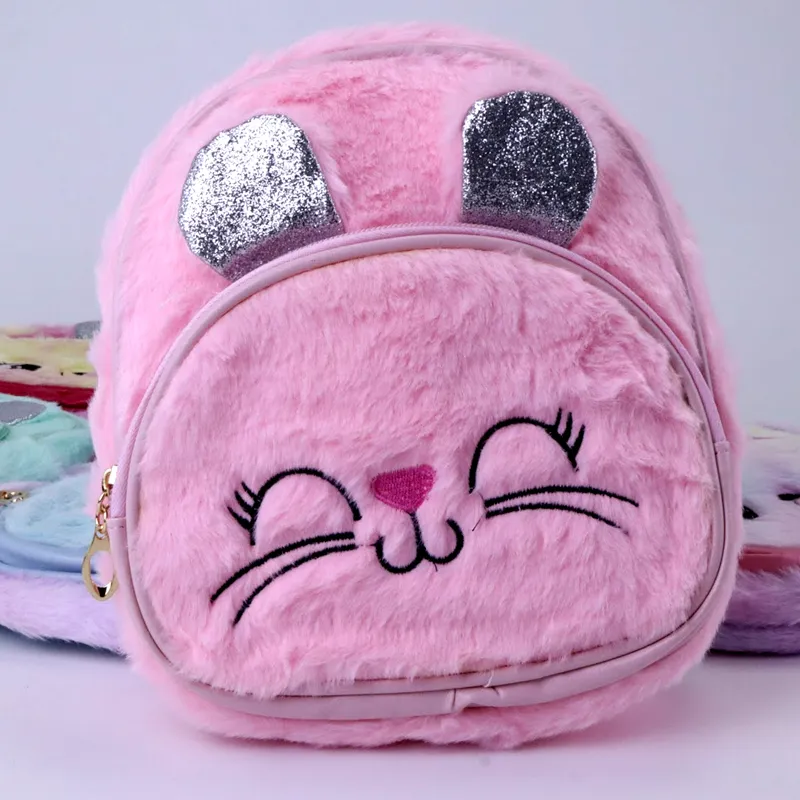 Cute LED Fluffy Kitty Cat Plush Backpack for Kindergarten