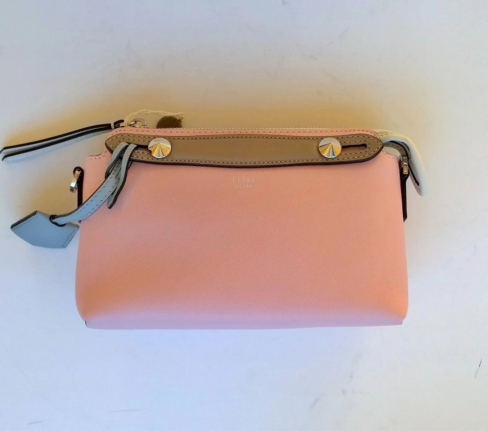 Fendi By The Way Boston Baby Bag in Pink Leather with crossbody strap purse