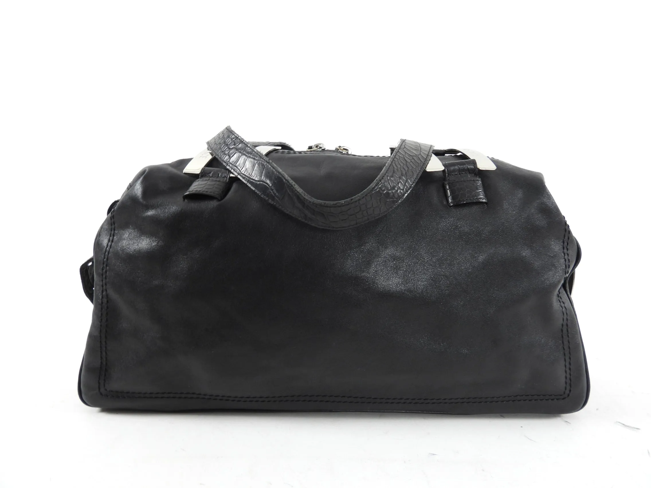 Gianni Versace Mid 2000's Black Leather Top Handle Bag