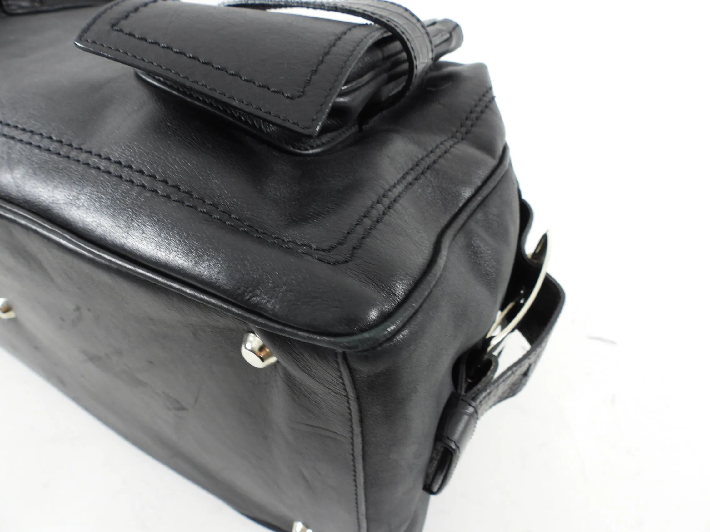 Gianni Versace Mid 2000's Black Leather Top Handle Bag