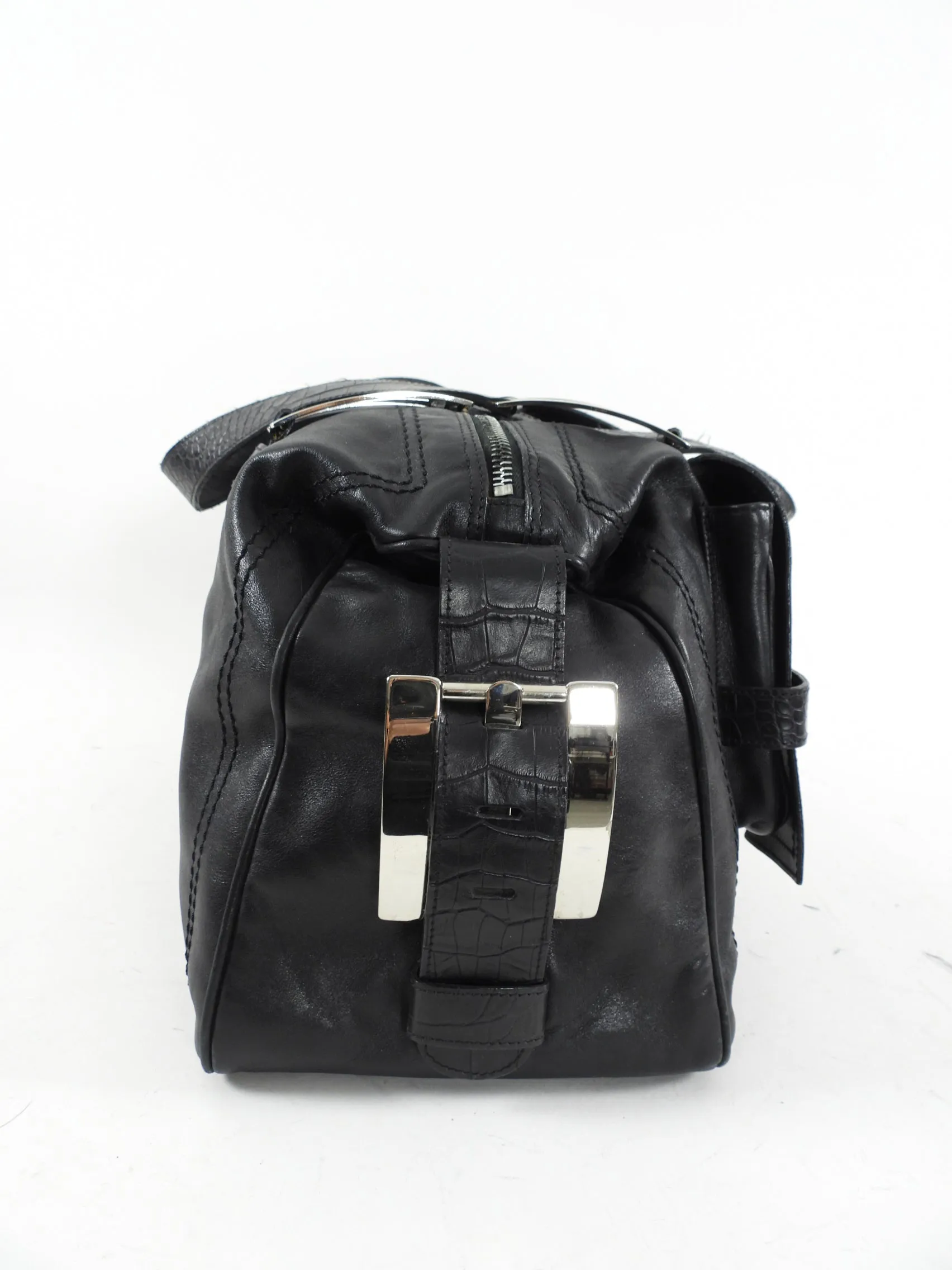 Gianni Versace Mid 2000's Black Leather Top Handle Bag