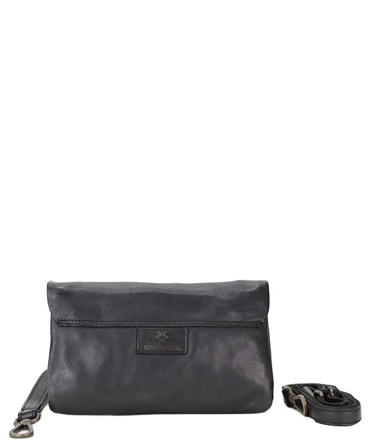 Kompanero Nikita Black Leather Shoulder/Crossbody Bag