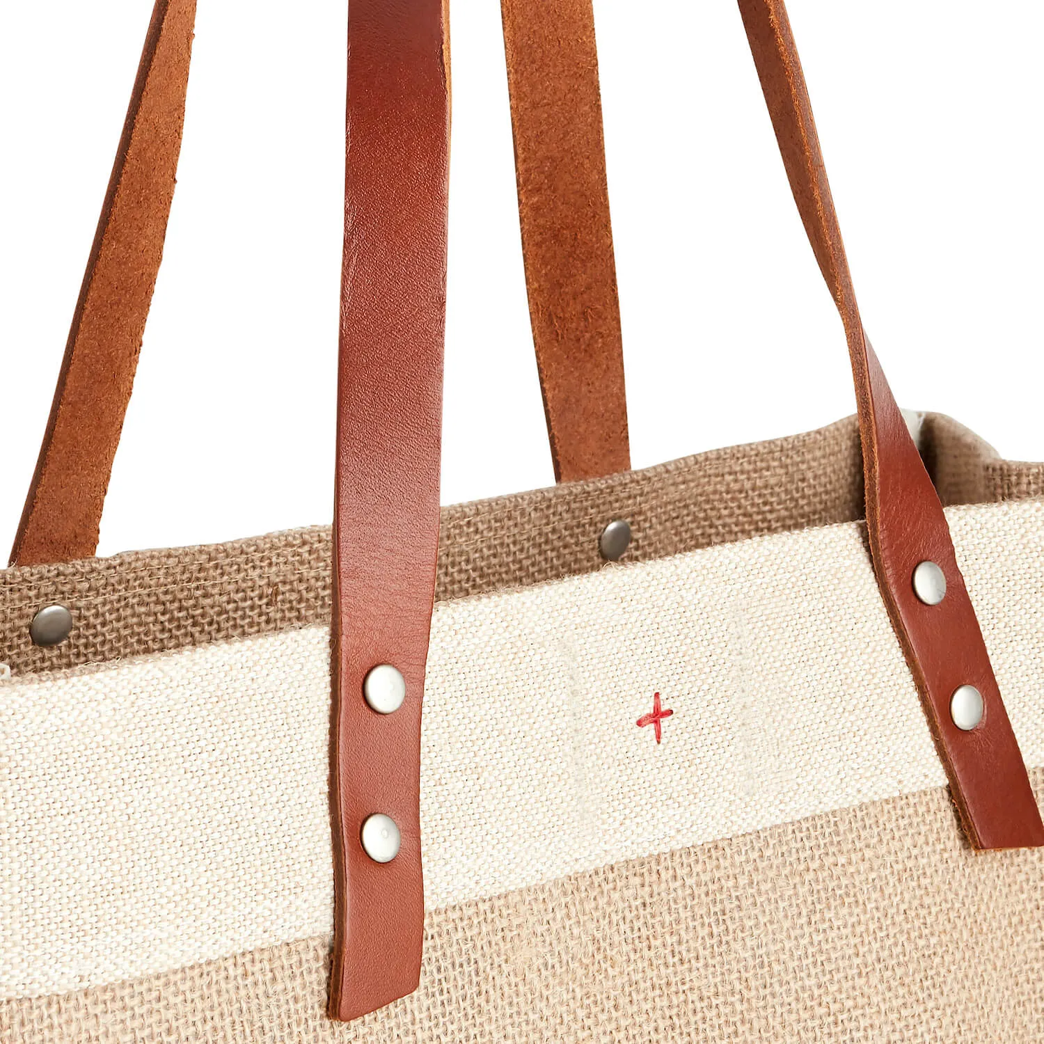 Market Tote in Natural with Large Green Monogram