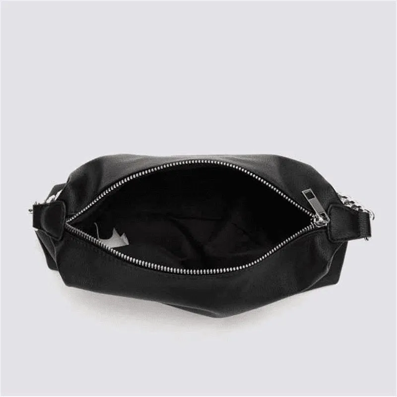 Metal Chain Design Solid Black Crossbody Bag