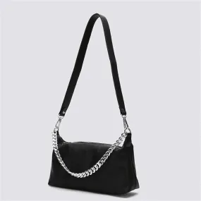 Metal Chain Design Solid Black Crossbody Bag