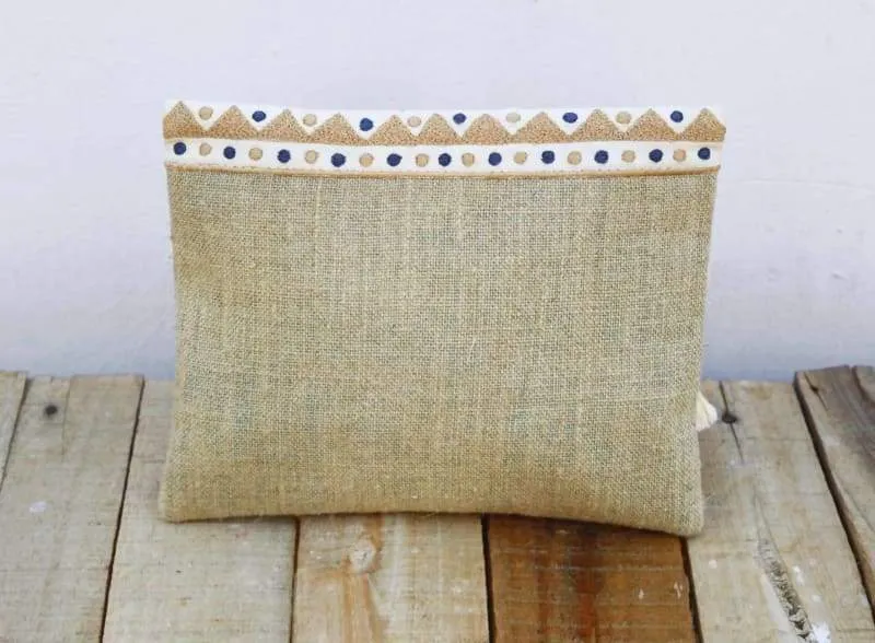 Natural Moroccan Boho Foldover Clutch in Pure Linen