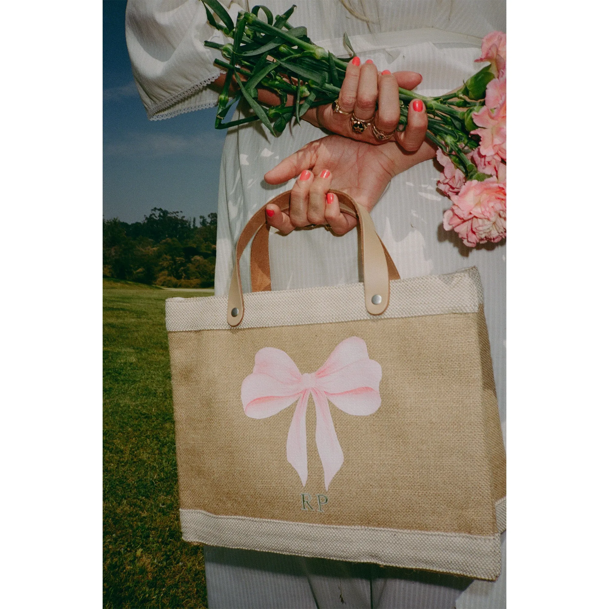 Petite Market Bag in Natural with Powder Blue Bow by Amy Logsdon