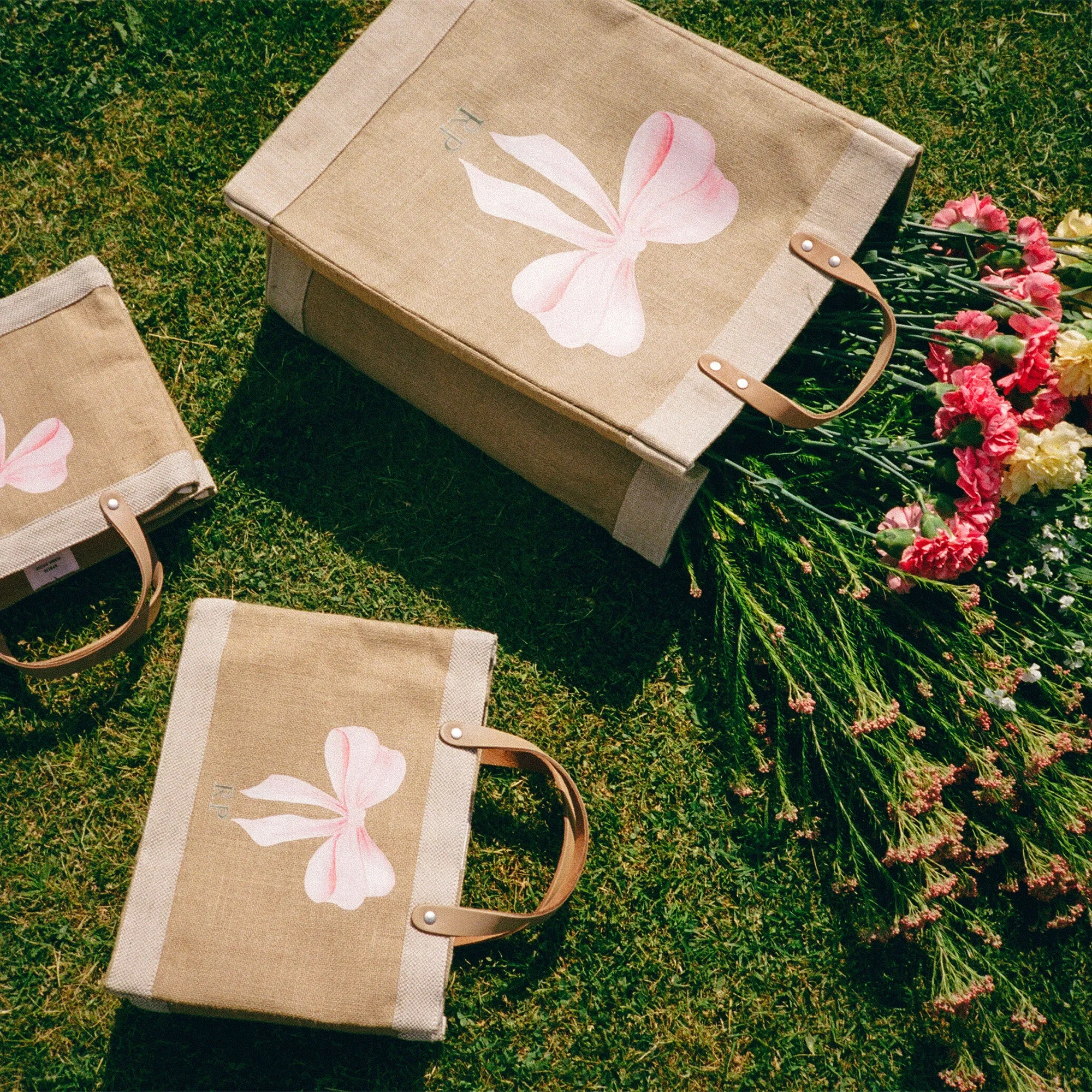 Petite Market Bag in Natural with Powder Blue Bow by Amy Logsdon