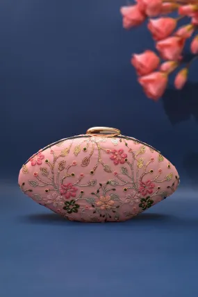 Powder Pink Color Shell Shape Clutch with Embroidery Work