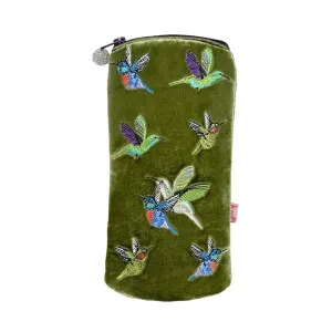 PU242 Olive Hummingbird Velvet Zipped Glasses Purse By Lua