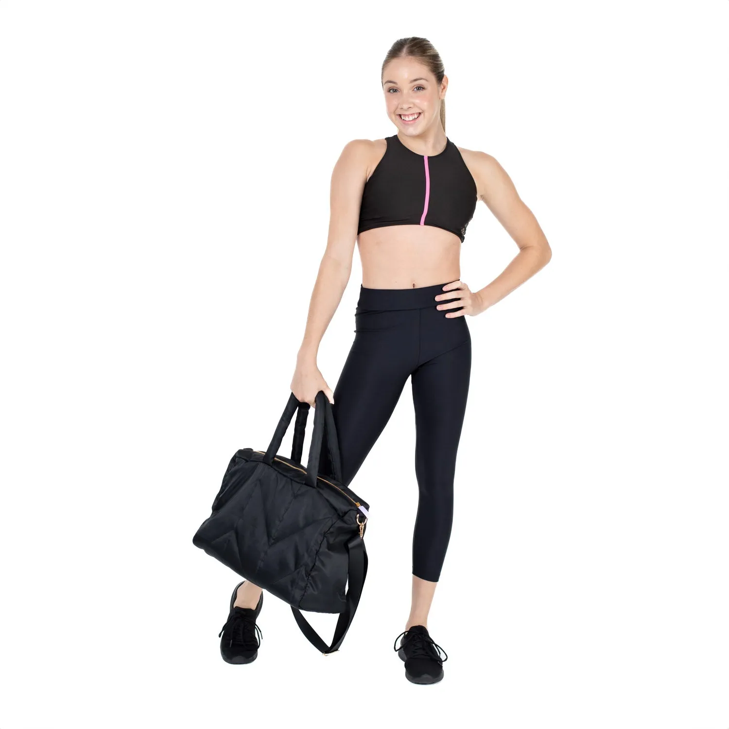 Puffer Style Dance Bag with Adjustable Shoulder Strap in Black