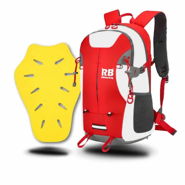 Riderbag Motorcycle Backpack Combo Hi Vis Red 35L   Ce level 2 back protector