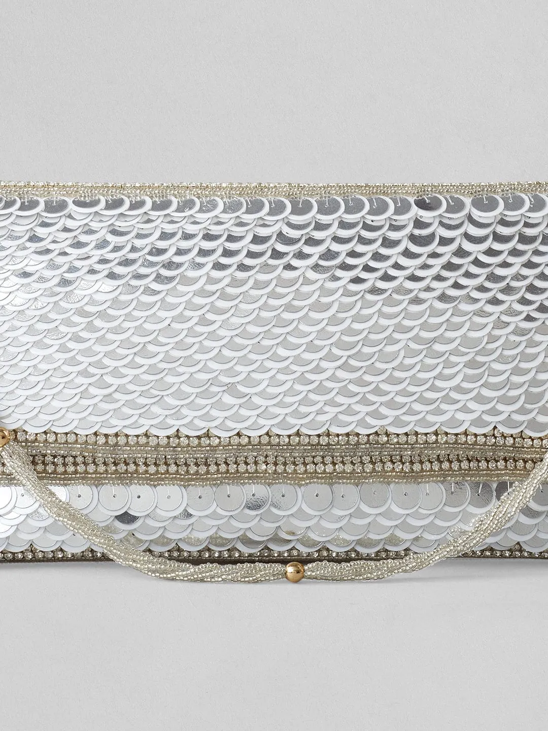 Rubans Silver Colour Clutch With Embroided Silver Design.