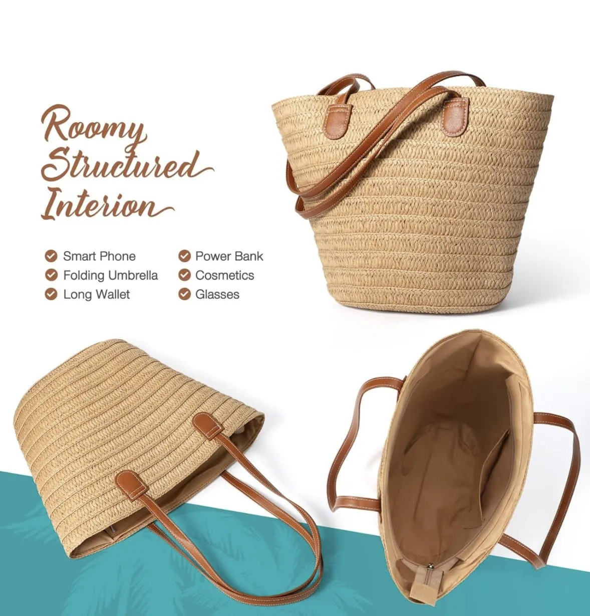 Straw Bucket Bag Stripe in tan