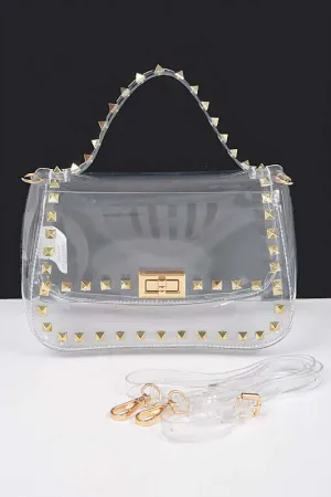 The Clear Studded Top Handle Bag