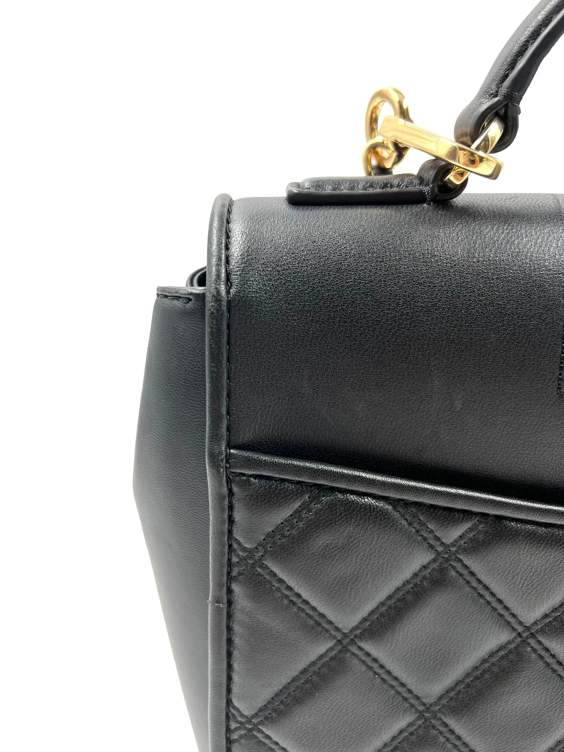 Tory Burch Black Leather Quilted Logo Flap Bag