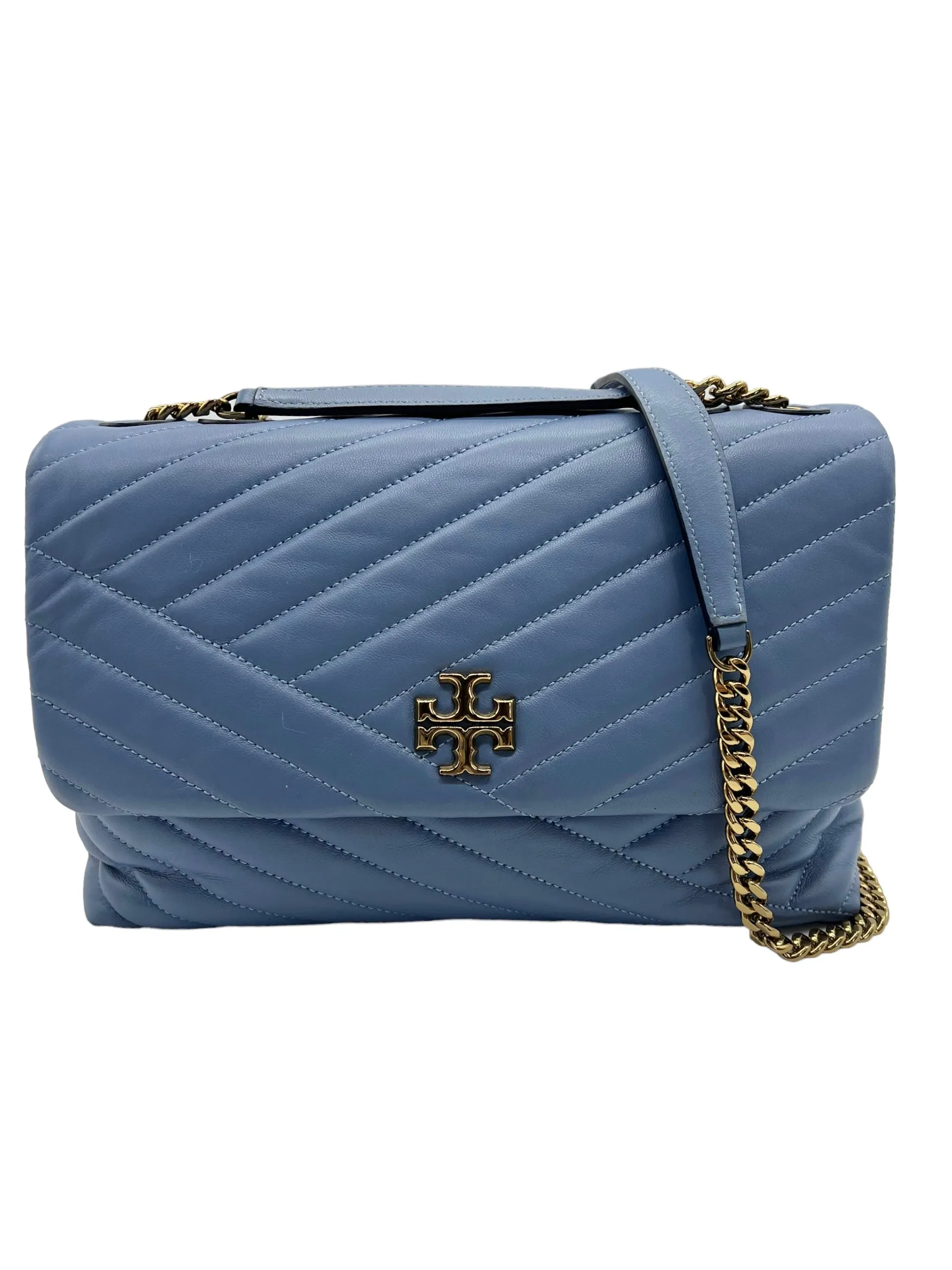 Tory Burch Blue Leather Kira Quilted Chain Shoulder Bag