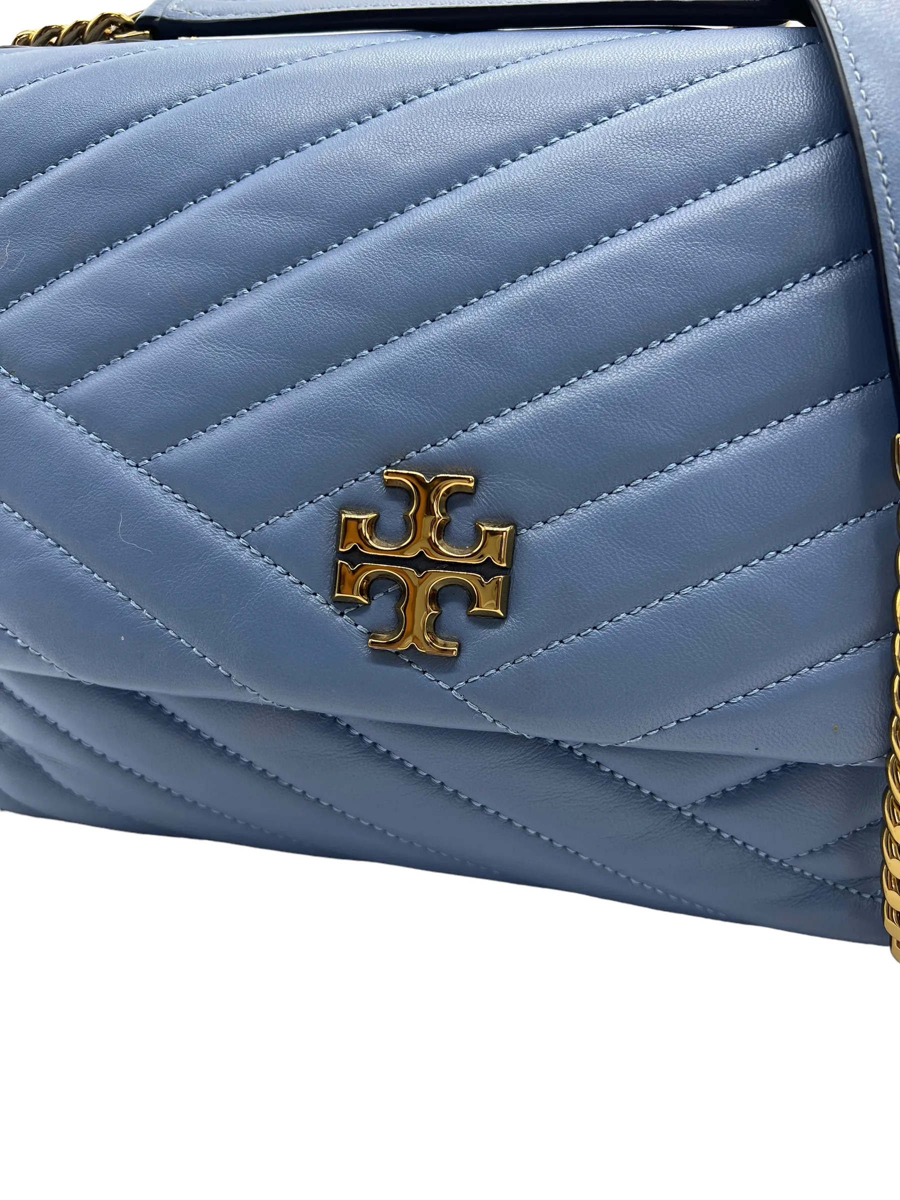 Tory Burch Blue Leather Kira Quilted Chain Shoulder Bag