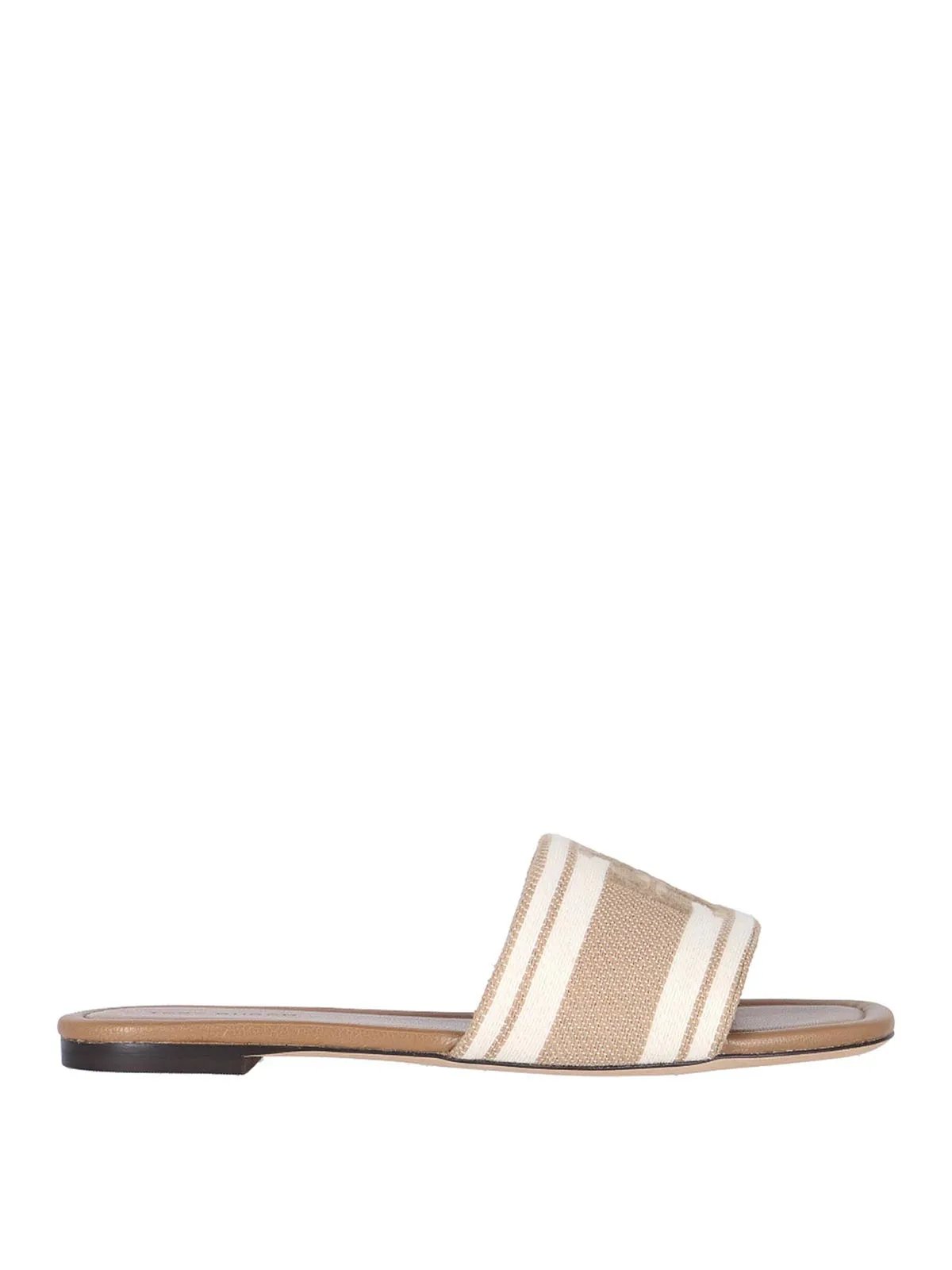 TORY BURCH DOUBLE T JACQUARD SLIDE IN BEIGE