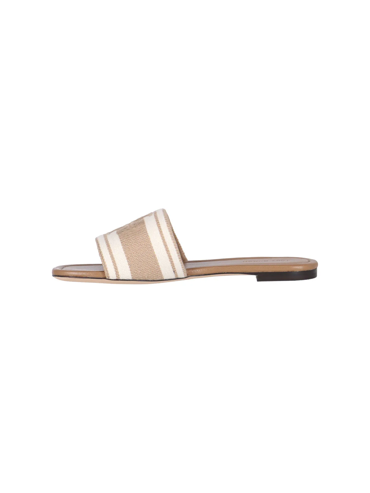 TORY BURCH DOUBLE T JACQUARD SLIDE IN BEIGE