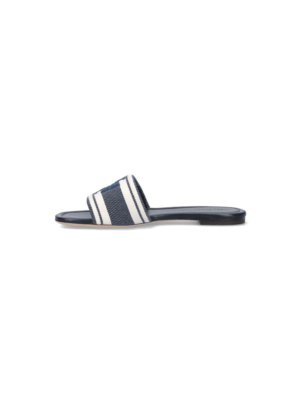 TORY BURCH DOUBLE T JACQUARD SLIDE IN BLUE